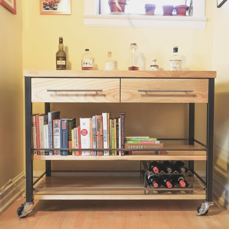 Portable Three Tier Kitchen Island Cart With Metal Frame