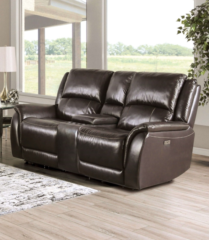 Power Reclining Loveseat featuring Contrast Stitching, Espresso
