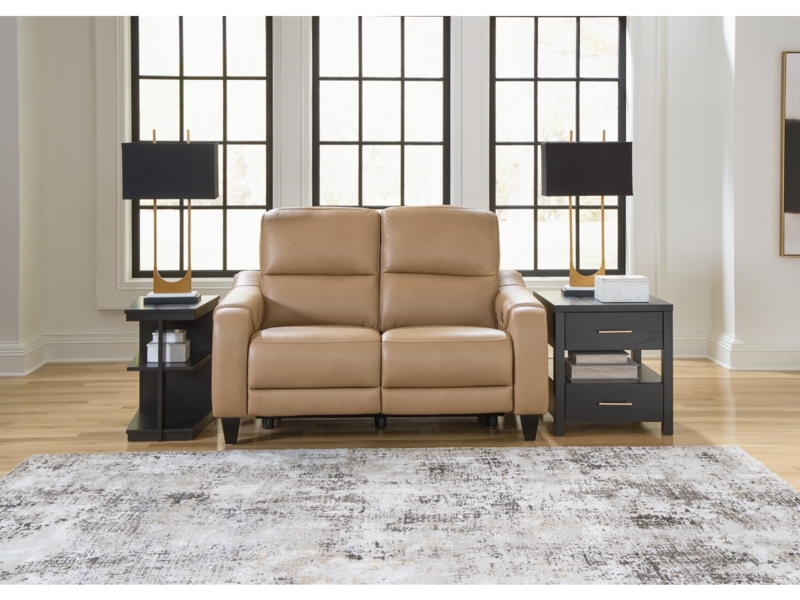 Power Reclining Loveseat with Contrast Stitching & Console