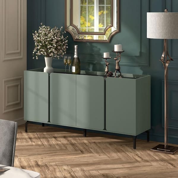 Recessed Panel Storage Cabinet Transitional Matte Finish