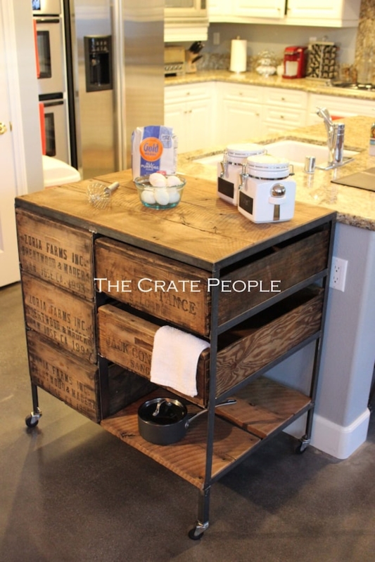 Reclaimed Wood Crate Furniture Kitchen Island with Butcher Block Top
