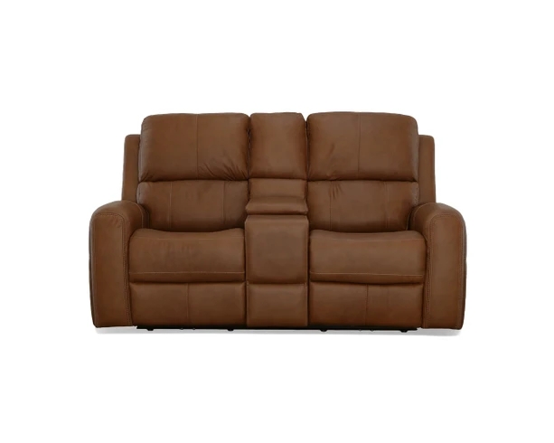 Reclining Loveseat Caramel Power Storage Console Transitional