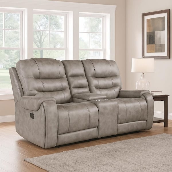 Reclining Loveseat Grayish Brown Manual Console Theater Seating