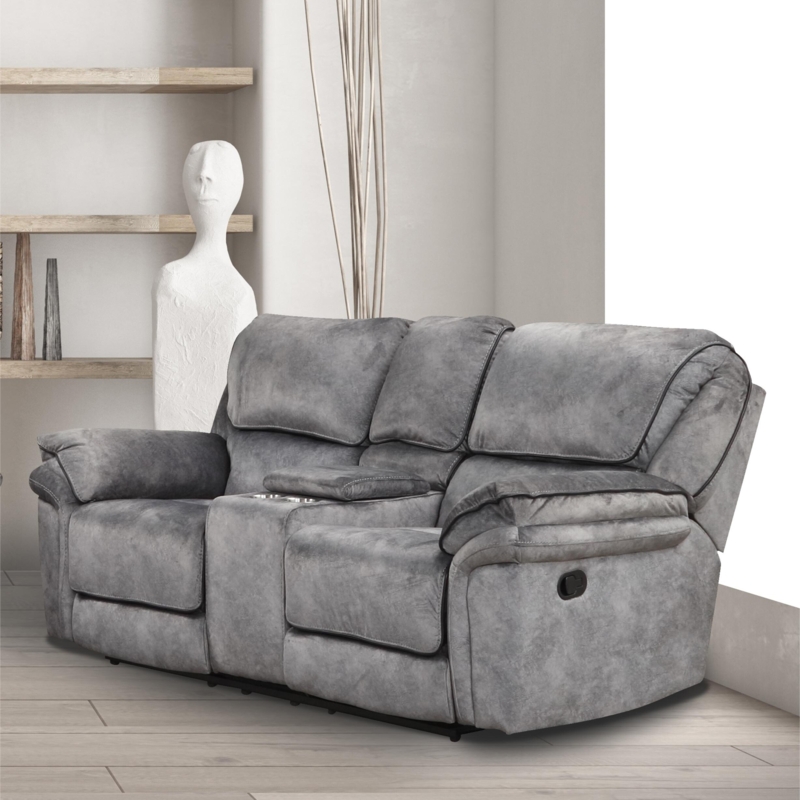 Reclining Loveseat Manual Charcoal Gray Storage Console Home Theater