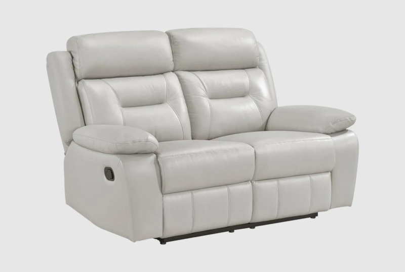 Reclining Loveseat Manual Grey Leather-Like Padded Arms Split Back