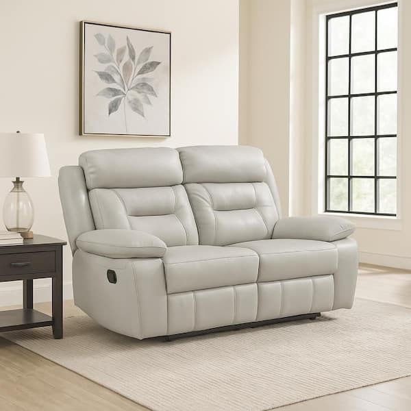 Reclining Loveseat Manual Light Gray Center Console Cup Holders