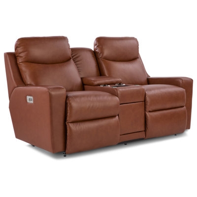 Reclining Loveseat Power Console Cognac Home Theater Seating