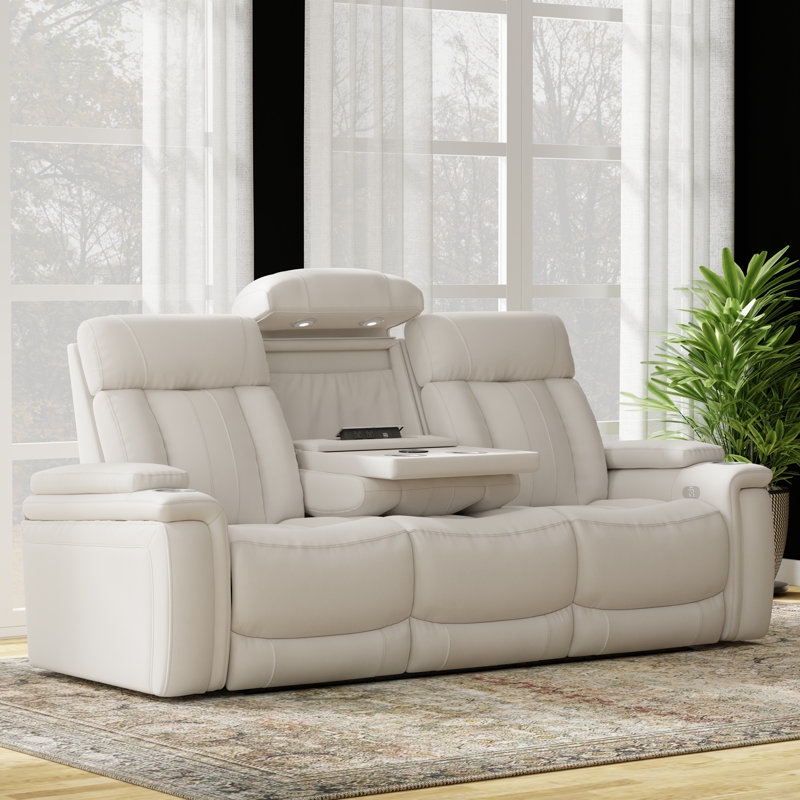 Reclining Sofa in Dark Brown Faux Leather with Drop-Down Console