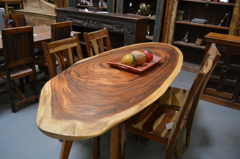 Rectangular Dining Table, Angled Tapered Legs, Live-Edge Look