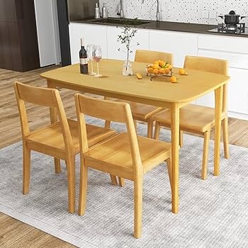 Rectangular Dining Table Blonde Wood Tapered Legs Mid-Century Modern