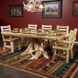 Rectangular Dining Table Chunky Log Style Legs Honey Brown