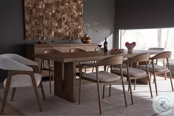 Rectangular Dining Table, Inset Block Legs, Medium Brown Oak