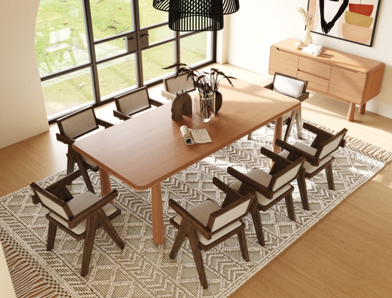 Rectangular Dining Table, Live Edge, U-Shaped Block Legs