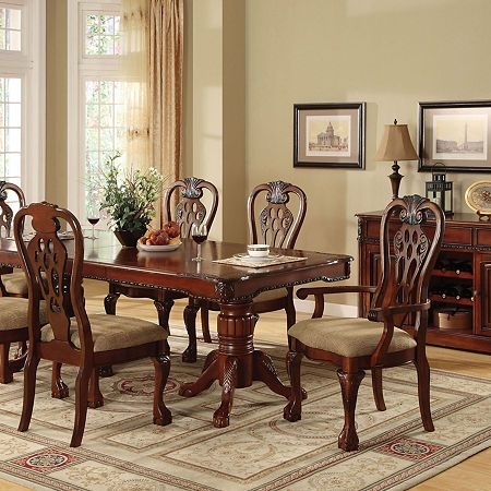 Rectangular Dining Table Reddish Brown Finish Turned Legs Fluted
