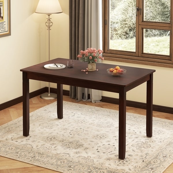 Rectangular Dining Table Rich Cherry Finish Tapered Legs Transitional