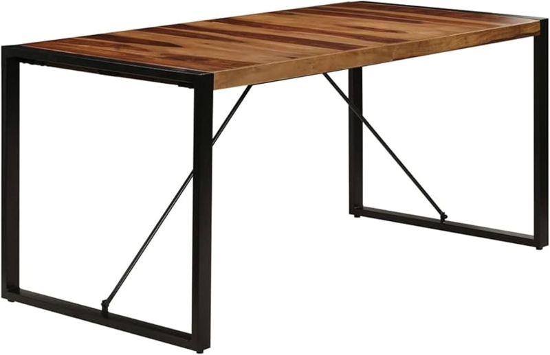 Rectangular Dining Table Thick Block Legs Natural Grain