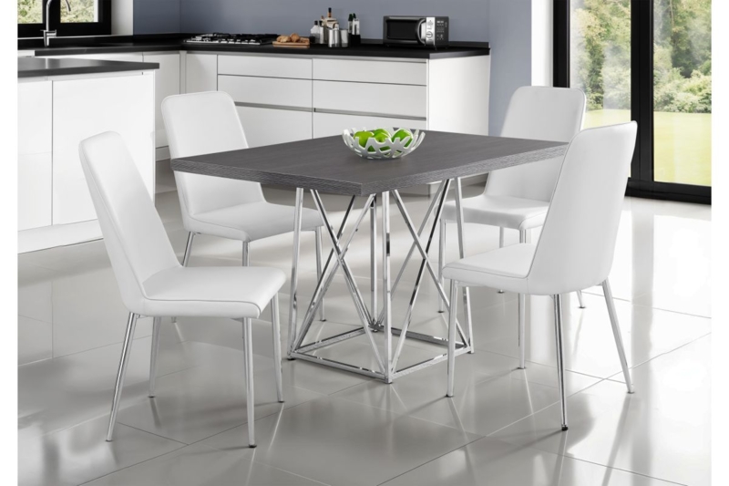 Rectangular Dining Table with Grey Wood Grain Top and Chrome X-Base