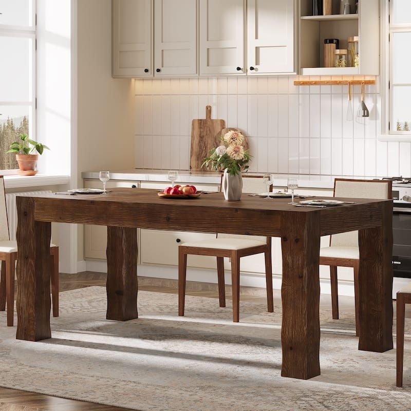 Rectangular Dining Table with Unique Triple Pedestal Slab Base