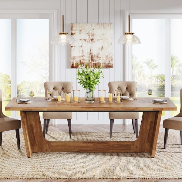 Rectangular Farmhouse Dining Table with Double Pedestal Base