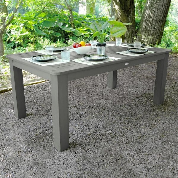 Rectangular Outdoor Dining Table: Teak-Toned Poly Lumber Slat Top