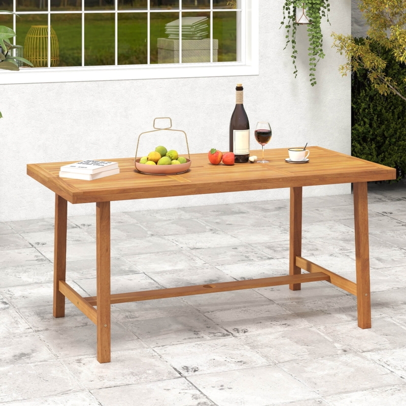 Rectangular Outdoor Table with Umbrella Hole, X-Frame Legs