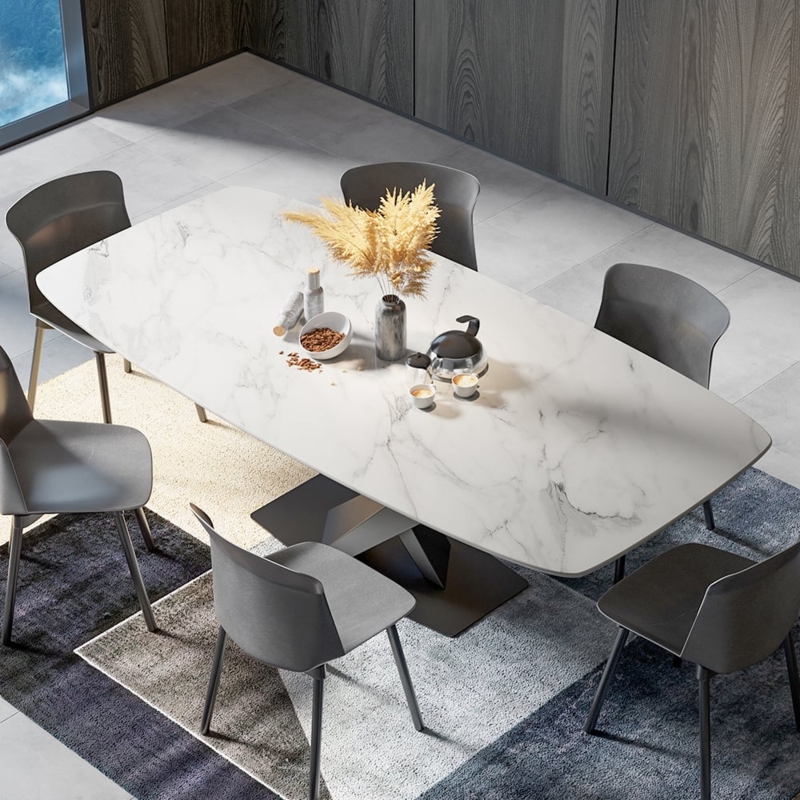 Rectangular Stone Top Dining Table Sintered Stone X-Base Design