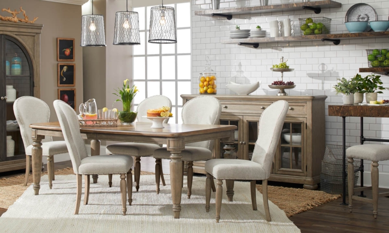 Rectangular Trestle Dining Table Grey Taupe Double Pedestal Wood