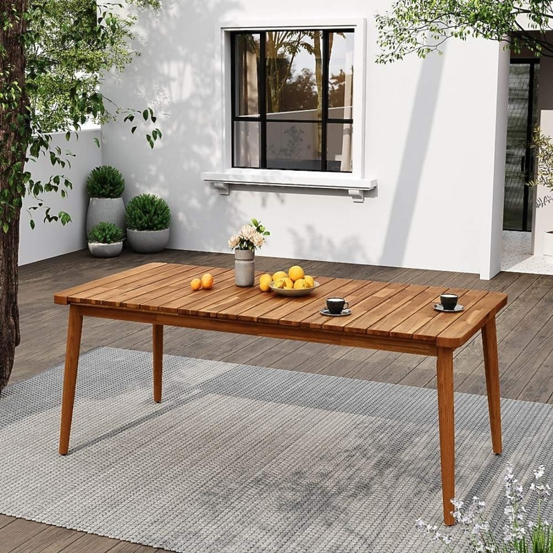 Rectangular Wood Dining Table, Block Legs, Horizontal Stretcher