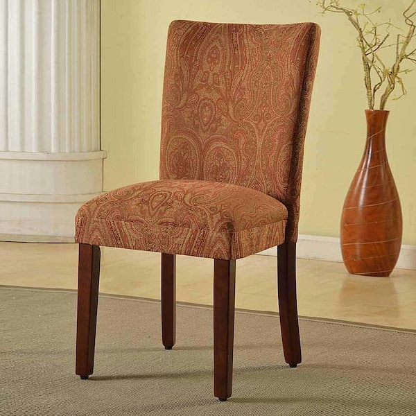 Red and Gold Damask Parsons Dining Chair, Traditional Style