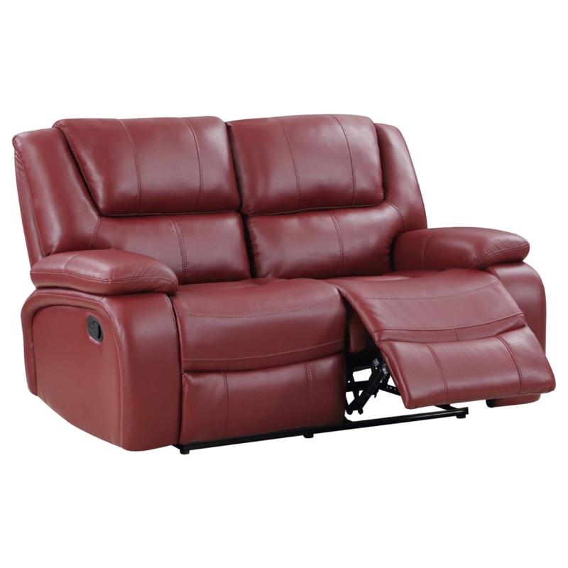 Red Faux Leather Reclining Loveseat with Center Console