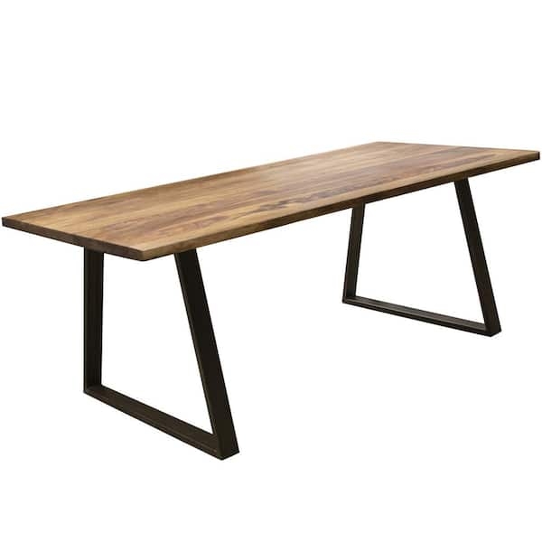 Reddish-Brown Live Edge Dining Table Black Metal U-Legs