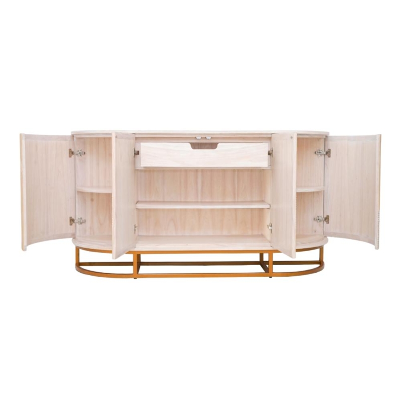 Reeded Wood Storage Unit Buffet Sideboard with Wave Curved Front