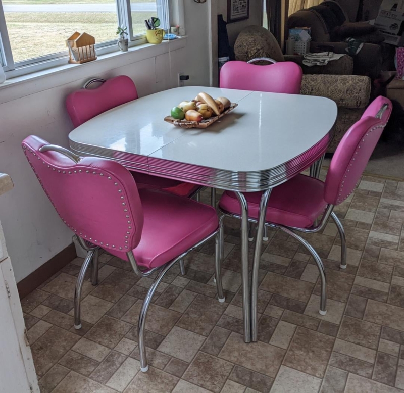 Retro 1950s Dining Set Hot Pink Vinyl and Chrome
