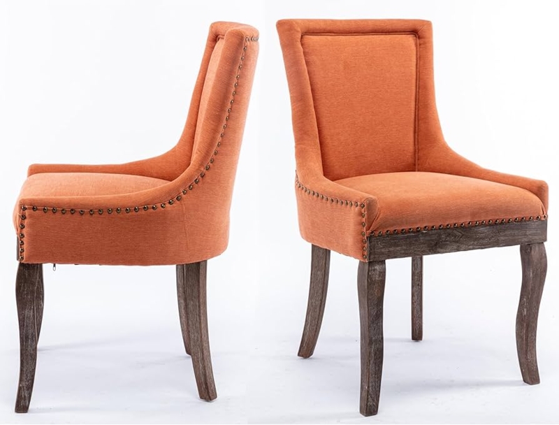 Retro Dining Chair Vibrant Orange Upholstery with Splayed Wood Legs