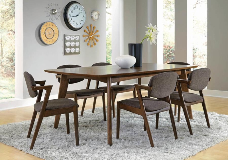 Robin Dark Walnut Dining Table w/ Grey, Teal and Tan Chairs