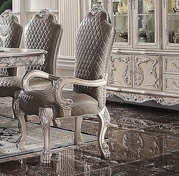 Rococo Inspired Dining Set in Bone White with Double Pedestal Base