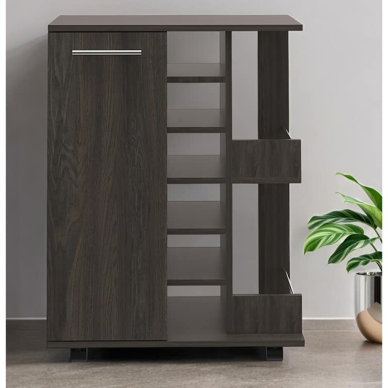 Rolling Bar Cart with Storage Drawer, Silver Accents and Wine Rack