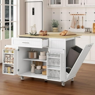 Rolling Black Kitchen Cart Storage With Drop-Leaf And Open Niche