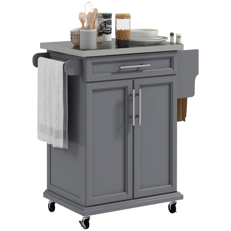 Rolling Kitchen Cart, Stainless Steel Top, Mobile Casters