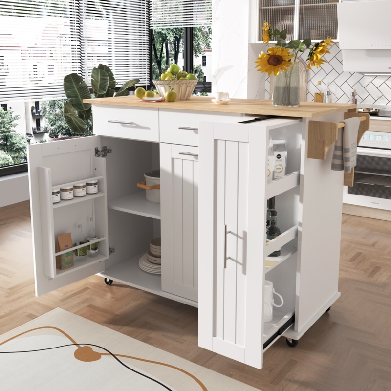 Rolling Kitchen Cart with Drop Leaf Countertop and Drawers