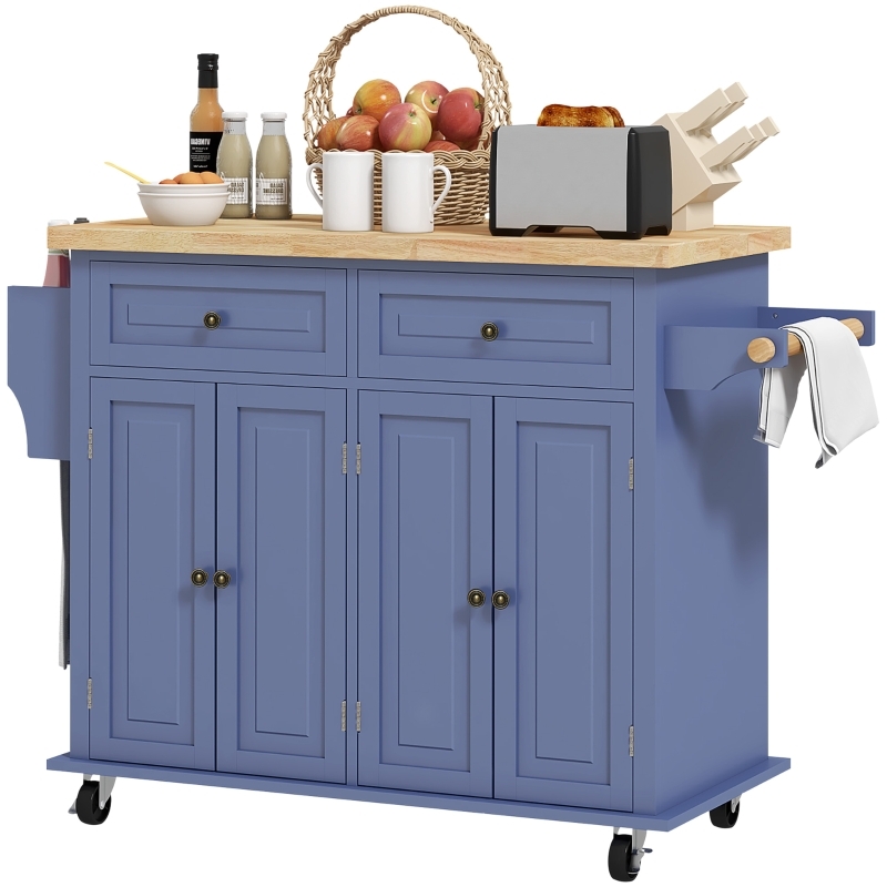 Rolling Kitchen Cart with Rubberwood Top and Spice Rack