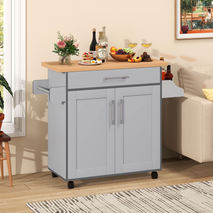 Rolling Kitchen Cart with Storage, Side Spice Rack, Towel Bar