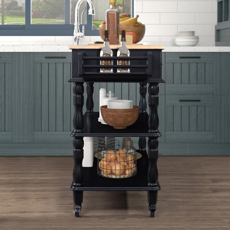 Rolling Kitchen Island Navy Blue Gold Hardware Spice Rack Cart