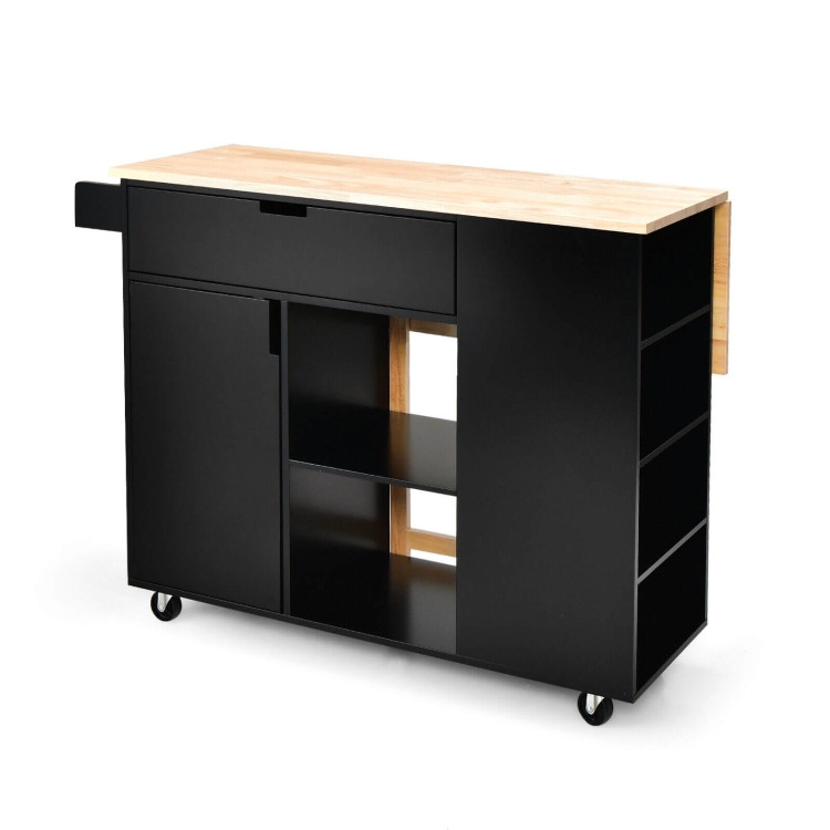 Rolling Kitchen Island with Seating, Spice Rack, and Drop Leaf