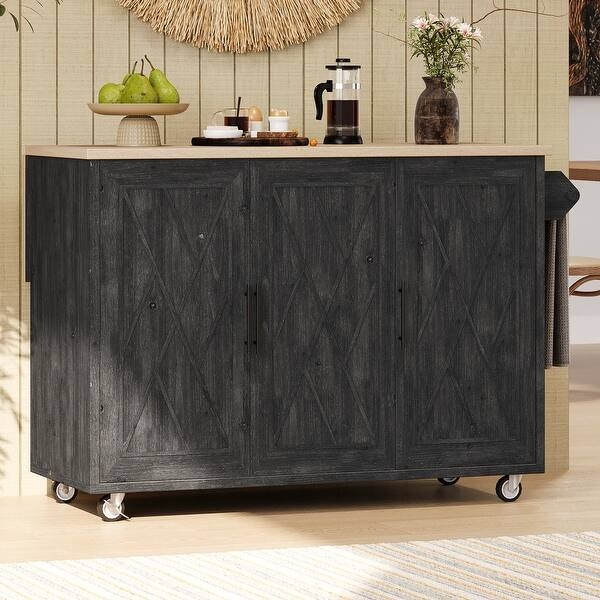 Rolling Kitchen Island With Storage And Five Caster Base