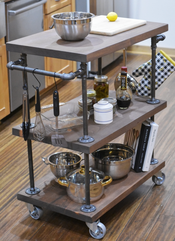 Rolling Kitchen Island with Thick Countertop and Integrated Side Handles