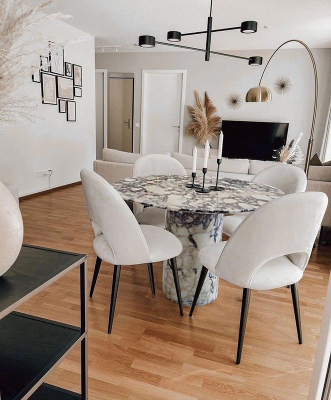 Round Calacatta Viola Marble Dining Table with Burgundy Veining