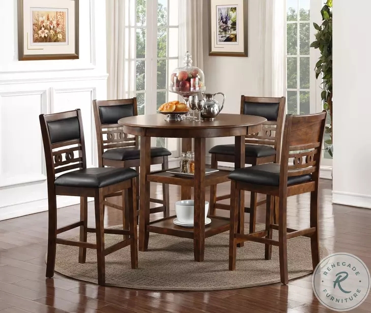 Round Counter Height Dining Set with Integrated Shelving Pedestal Base