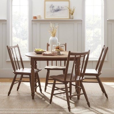 Round Dining Set, Matte Black Spindle Chairs, Pedestal Table, Airy Style
