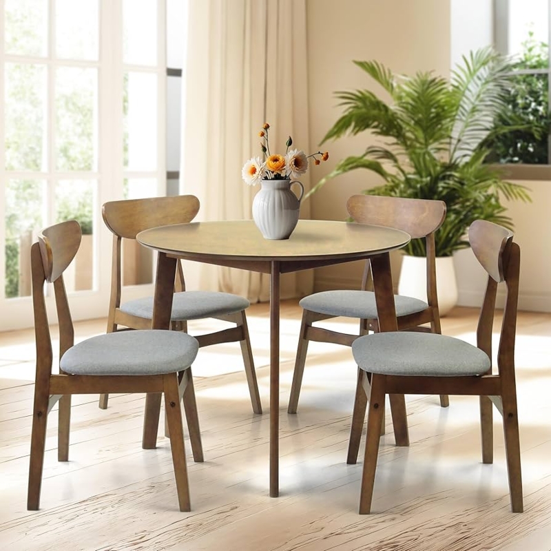 Round Dining Set, Woven Pedestal Base, Cane Back Chairs, Coastal Style